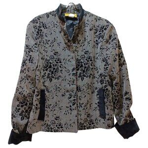 VTG Painted Pony Velvet Burnout Jacket Womens M‎ Black Gray Floral USA Boho
